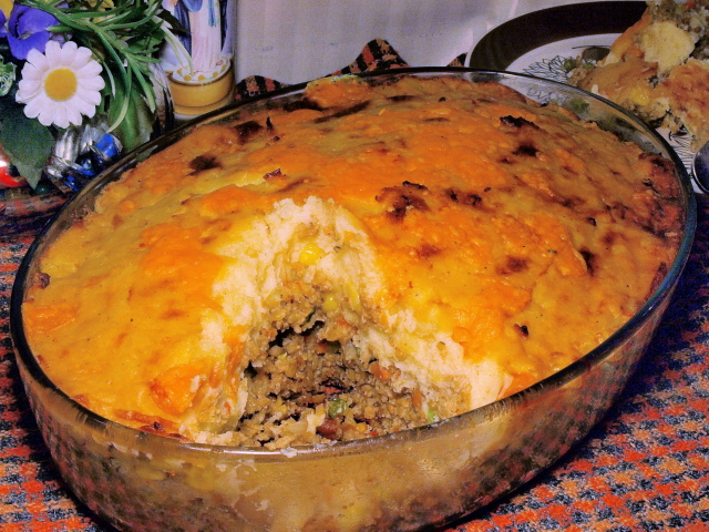 partially cut Shepherd Pie